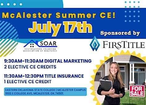 McAlester FirsTitle & SOAR |Digital Marketing & Title Ins. CE for Realtors, 17 July | Event in McAlester