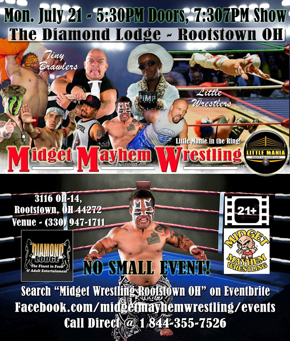 Midget Mayhem Wrestling Rips Through the Ring! Rootstown OH 21+, 21 July | Event in Rootstown | AllEvents