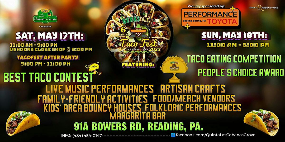 TACO FEST 2025 BERKS COUNTY 6TH ANNUAL, 17 May | Event in Reading | AllEvents