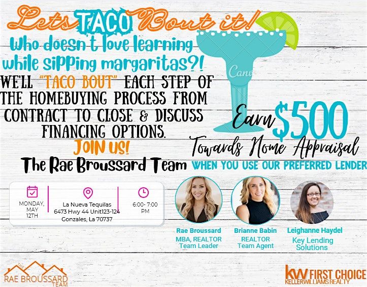 Let's Taco Bout Homebuying!, 12 May | Event in Gonzales | AllEvents