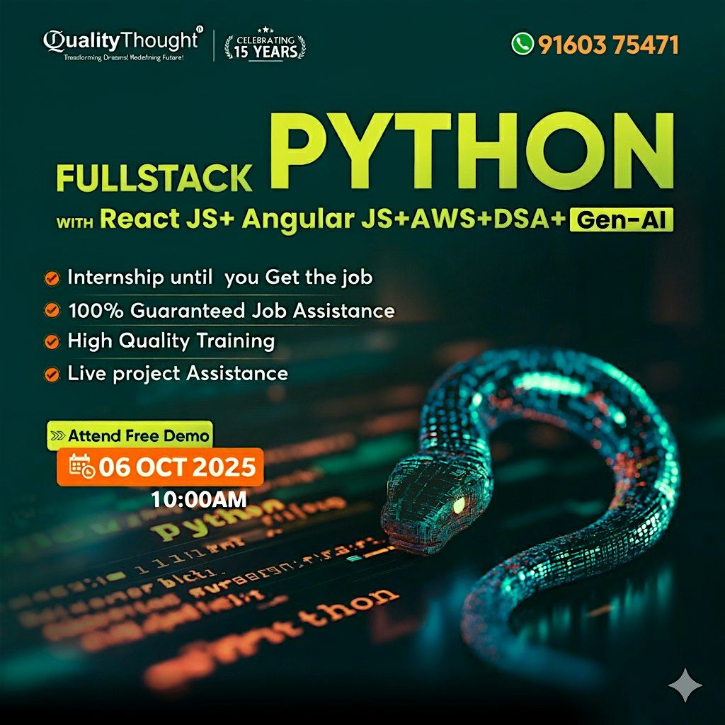 Free Demo on Full Stack Python with React JS, Angular JS, AWS, DSA & Gen-AI, 6 October | Event in Hyderabad