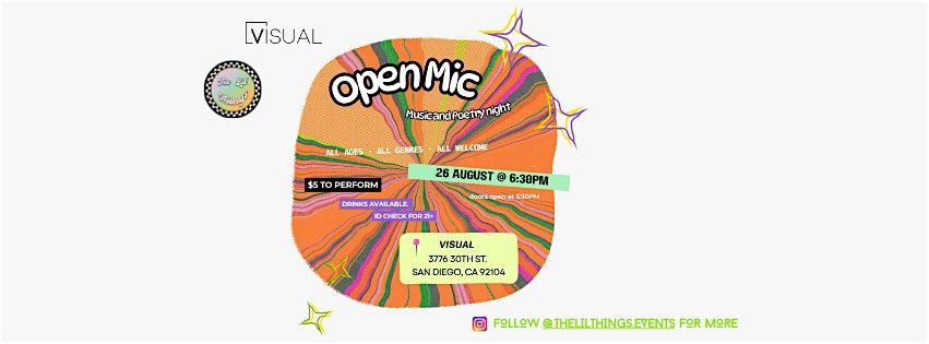 Open Mic - Music and Poetry Night at VISUAL, 26 August | Event in San Diego | AllEvents