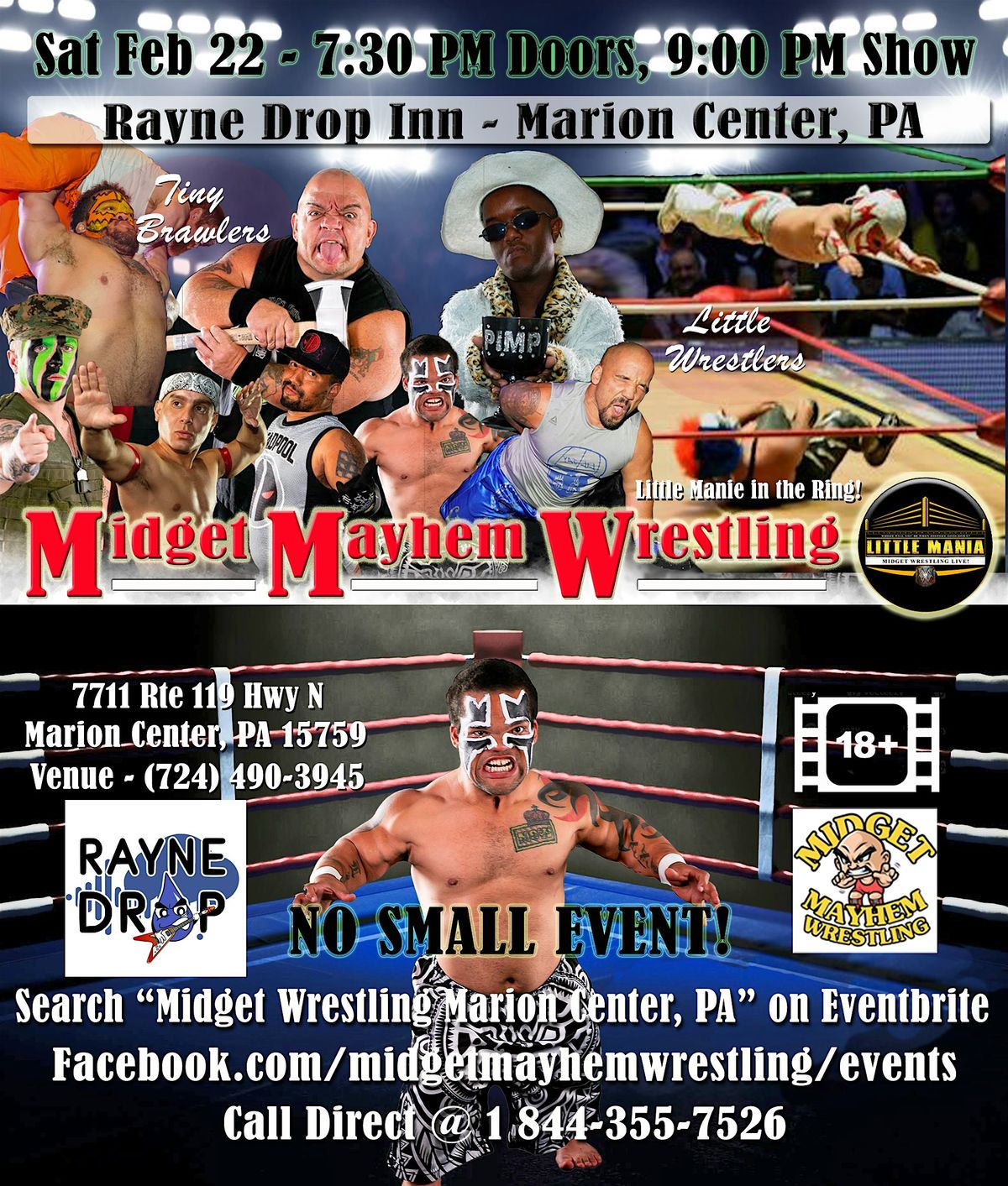Midget Mayhem Wrestling Rips Through the Ring! Marion Center PA 18+, 20 December | Event in Marion Center