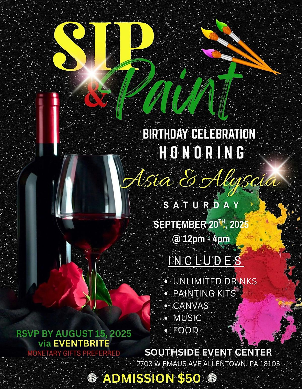 ASIA & ALYSCIA SIP N PAINT DAY PARTY, 20 September | Event in Allentown | AllEvents