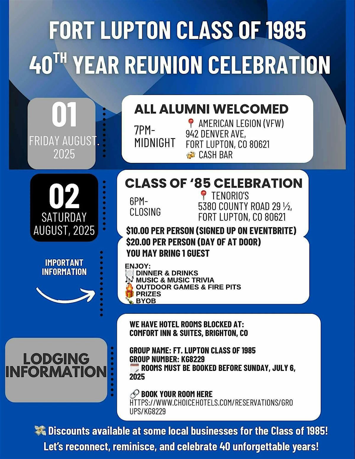 Ft Lupton Class of 1985 40th Reunion, 2 August | Event in Fort Lupton | AllEvents