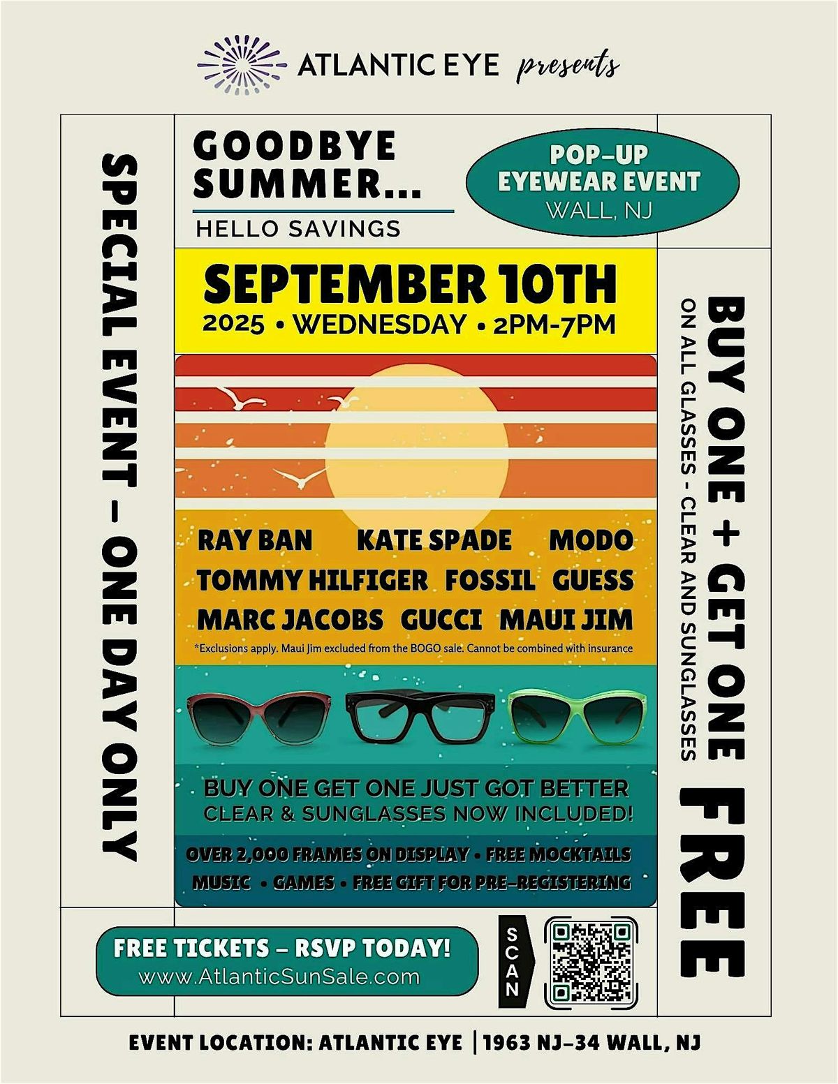 Goodbye Summer, Hello Savings - A Pop-Up Eyewear Event, 10 September | Event in Wall Township | AllEvents
