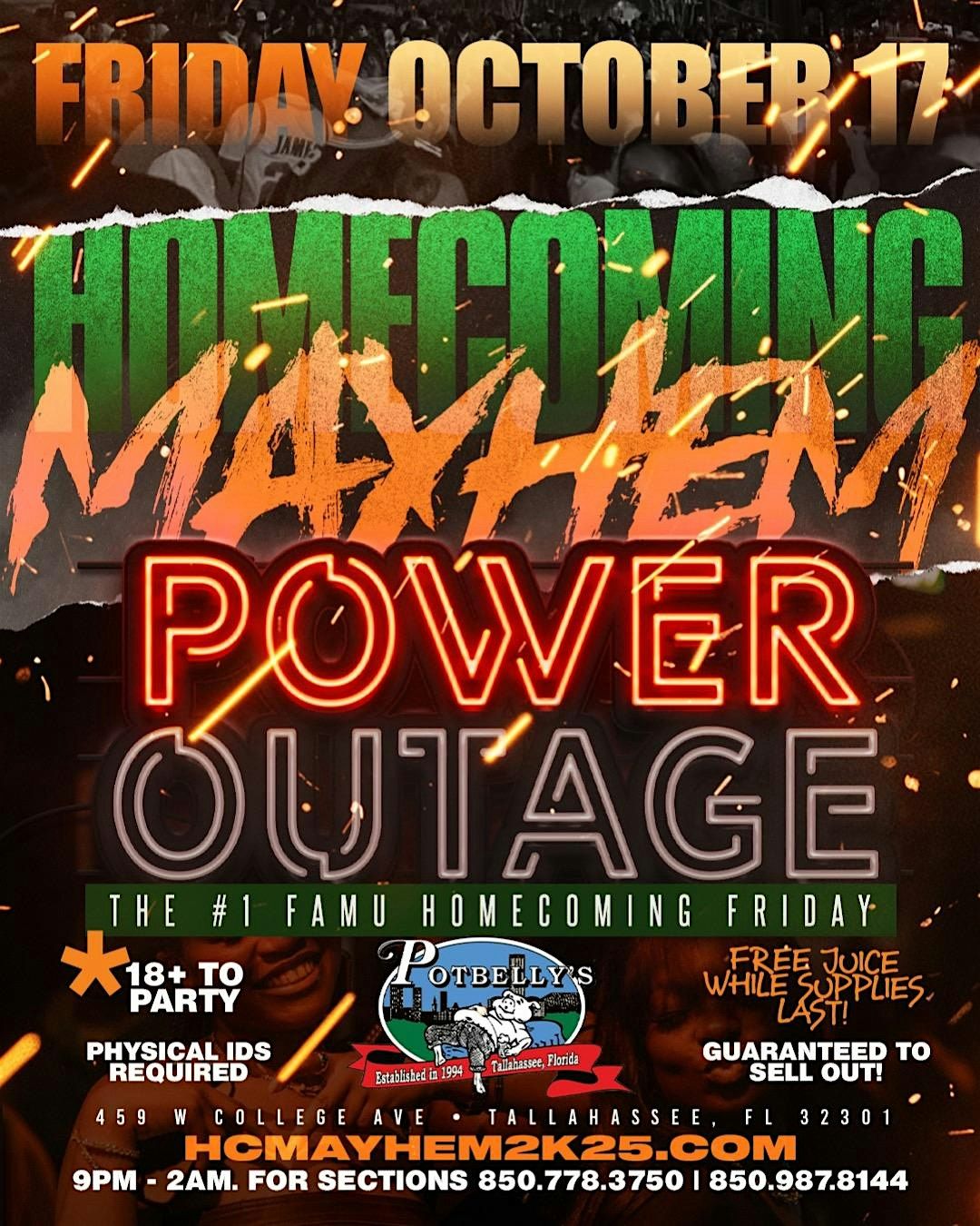 HOMECOMING MAYHEM; POWER OUTAGE, 17 October | Event in Tallahassee | AllEvents