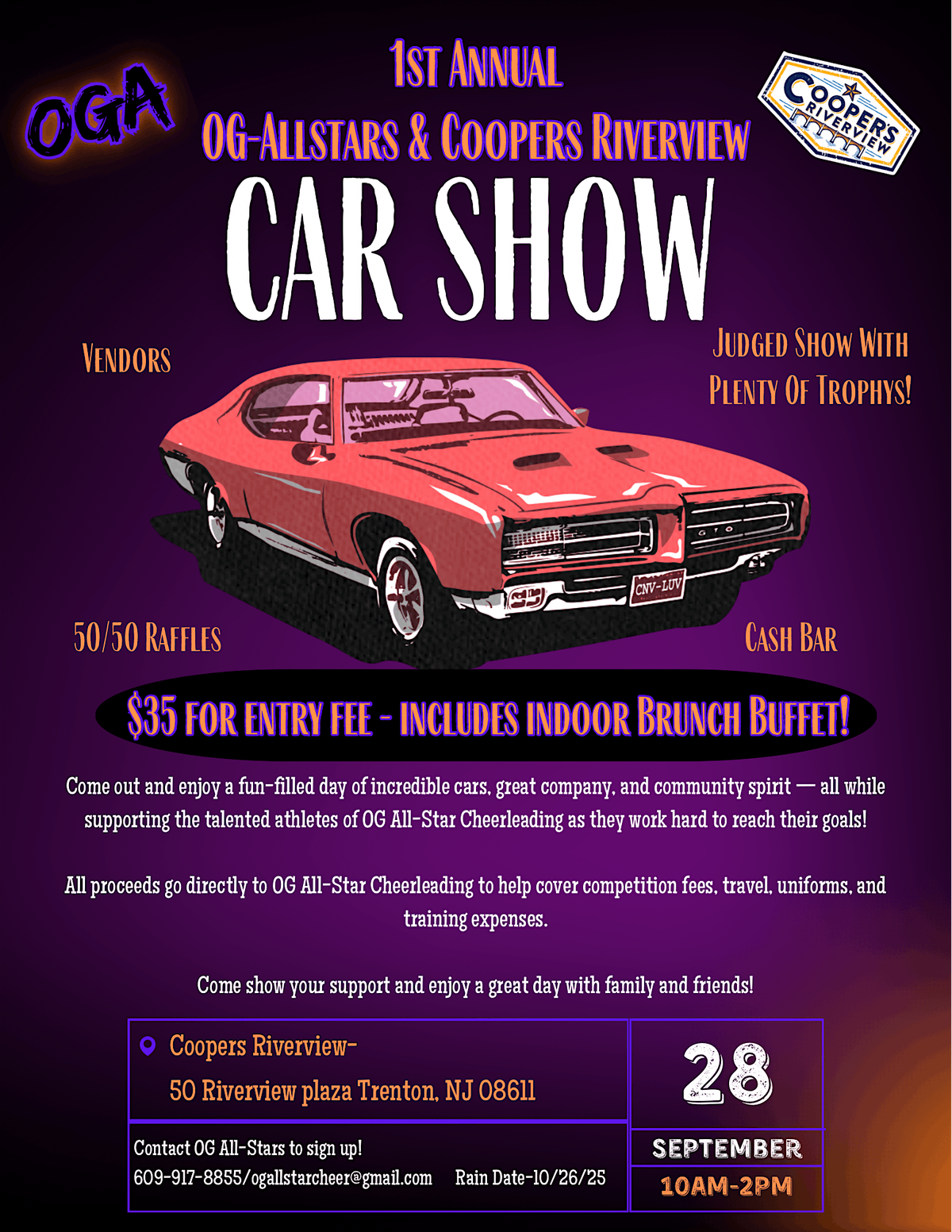 OG All-Stars Car Show with Indoor Brunch- partnered with Coopers Riverview, 28 September | Event in Trenton