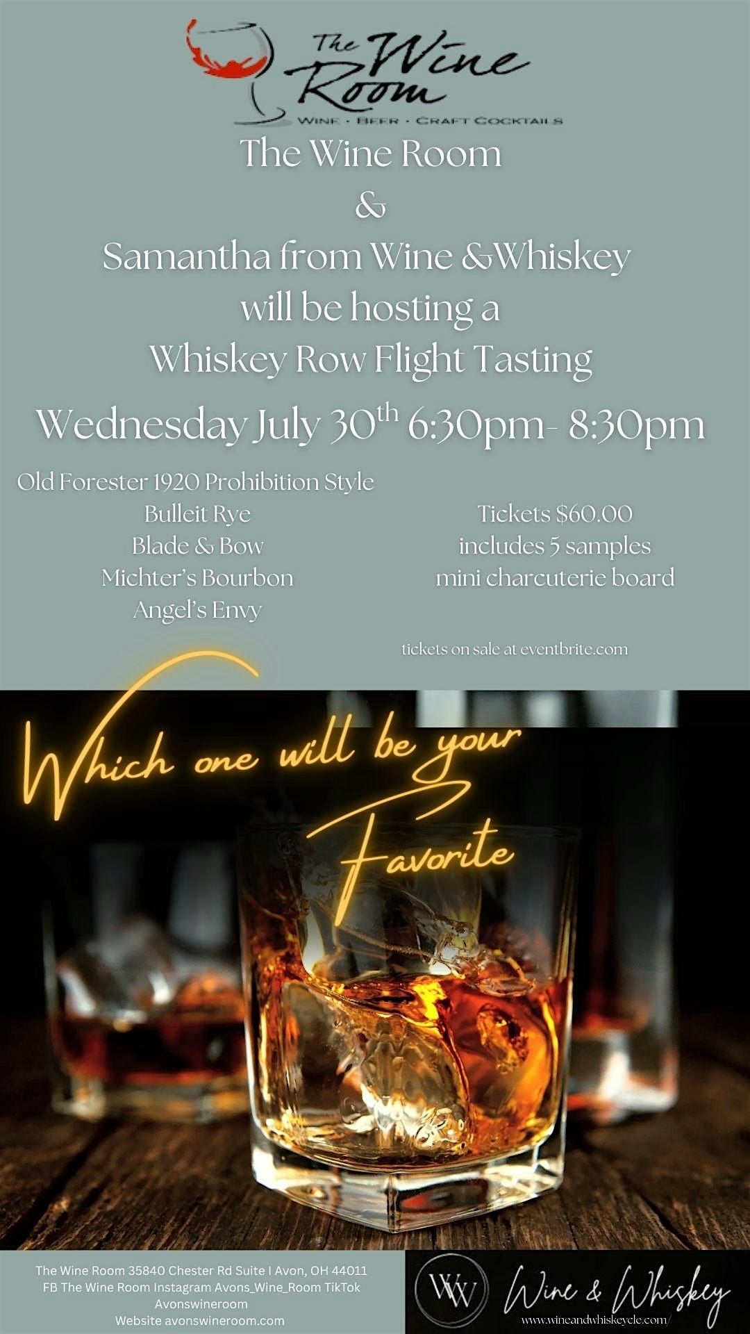 Whiskey Row Flight Tasting at The Wine Room, 24 September | Event in Avon | AllEvents