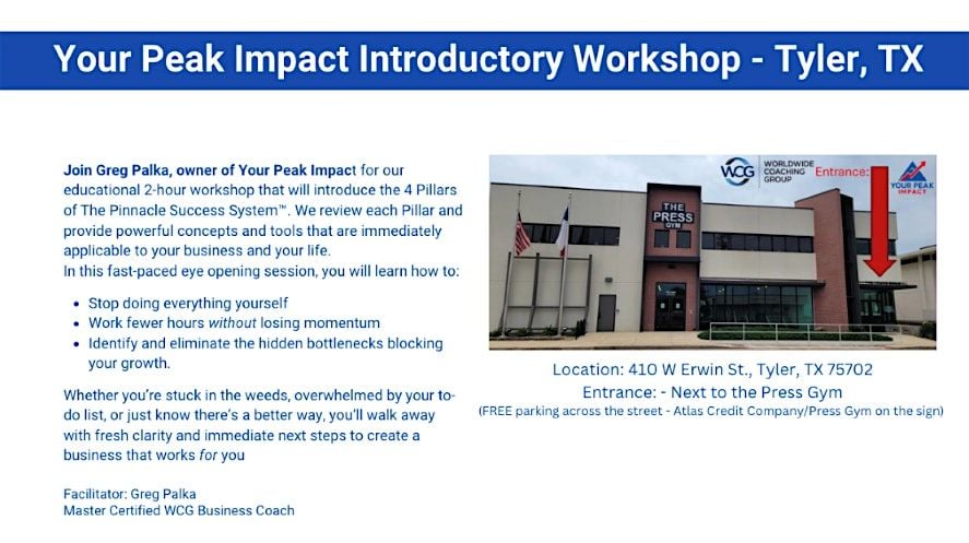 Your Peak Impact Coaching Introductory Workshop, 28 August | Event in Tyler | AllEvents