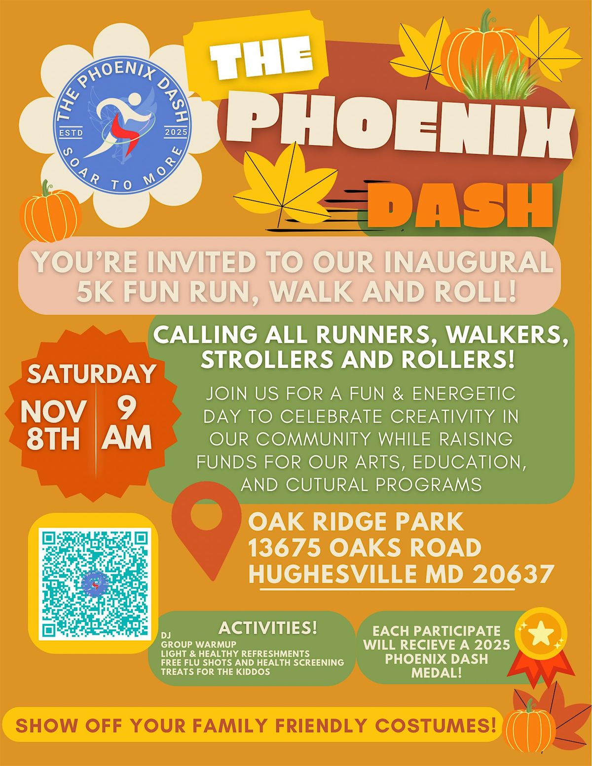 The Phoenix Dash: 5K Fun Run, Walk, and Roll, 8 November | Event in Hughesville | AllEvents