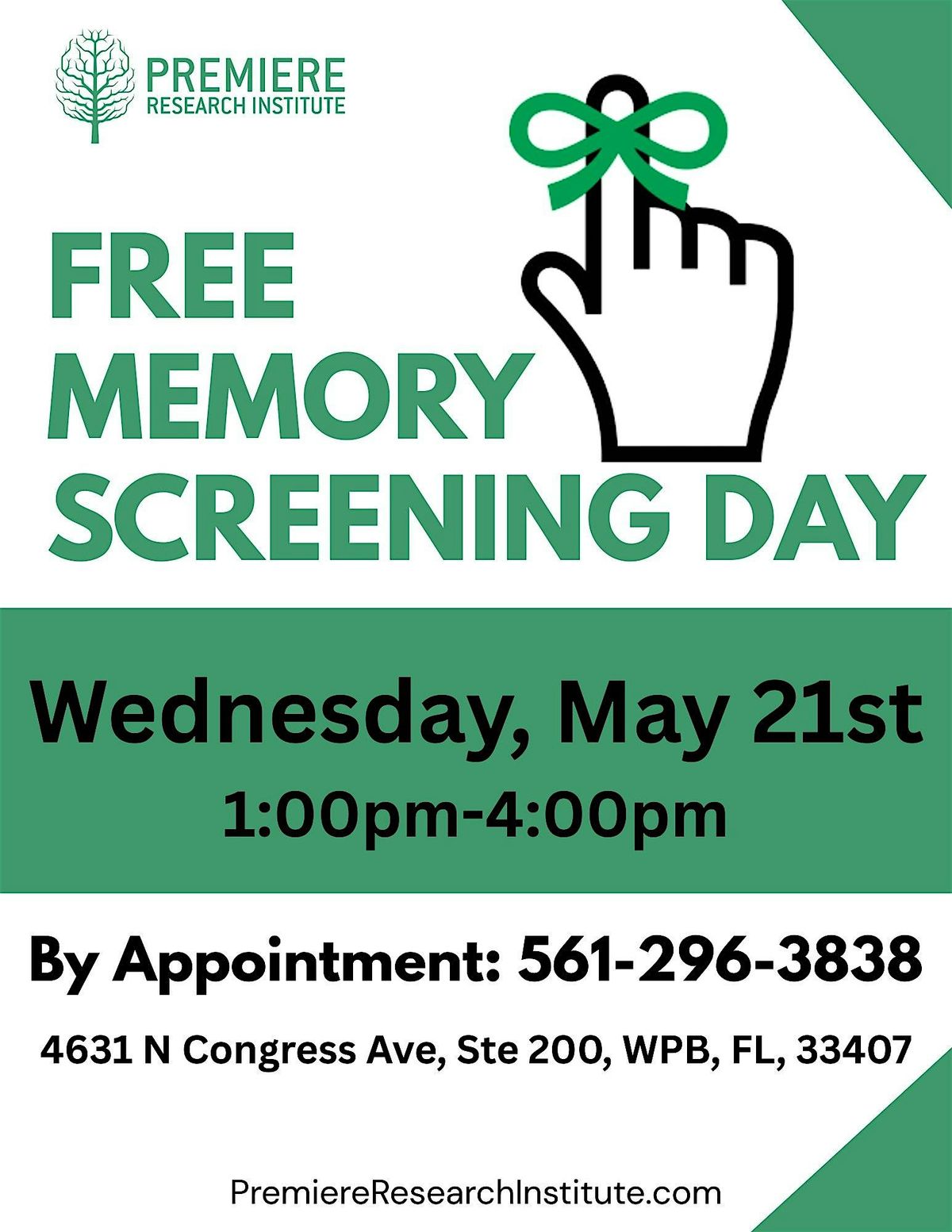 FREE Memory Screening Day at Premiere Research Institute, 21 May | Event in West Palm Beach | AllEvents