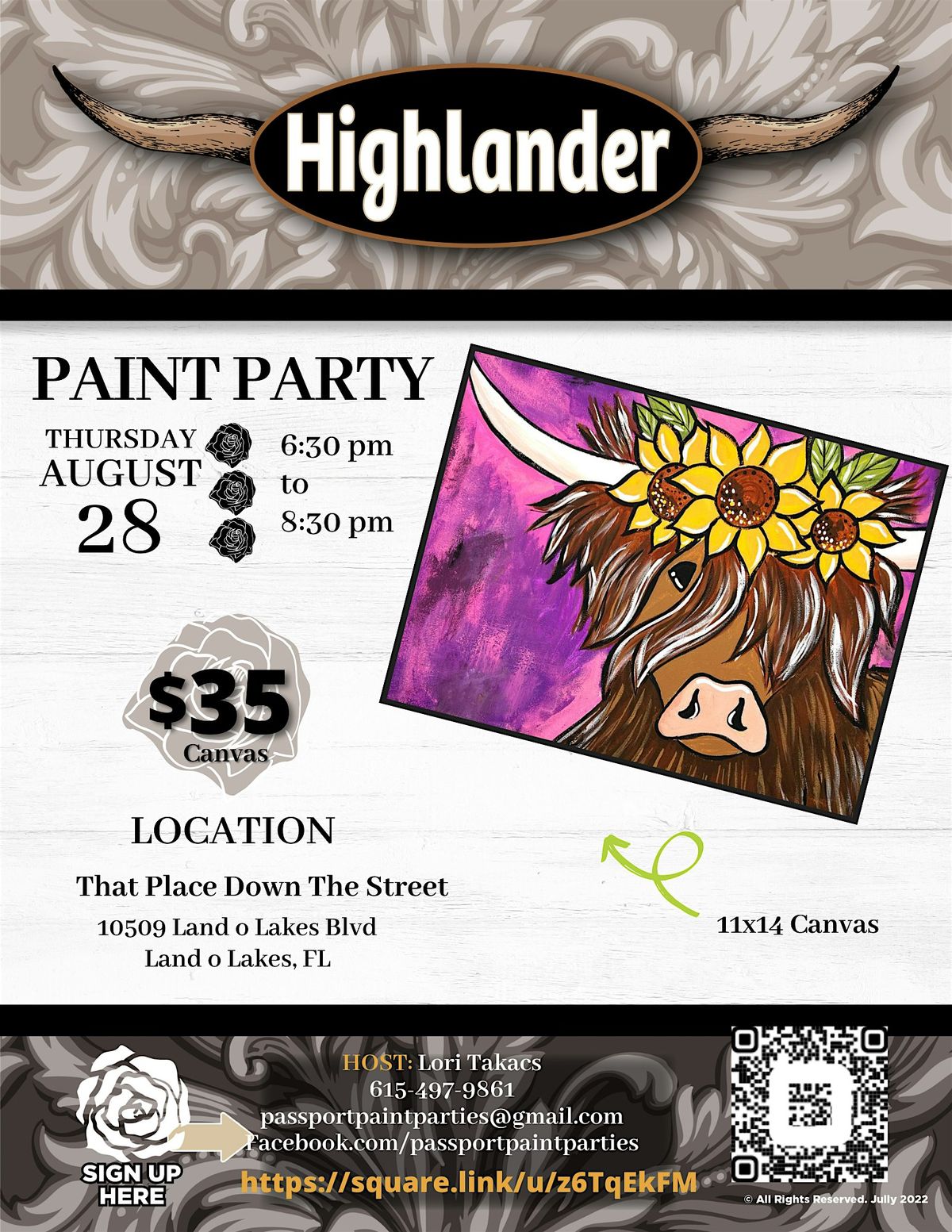 8.28.25 Highlander Paint and Sip at That Place Down The Street, 28 August | Event in Land O' Lakes | AllEvents