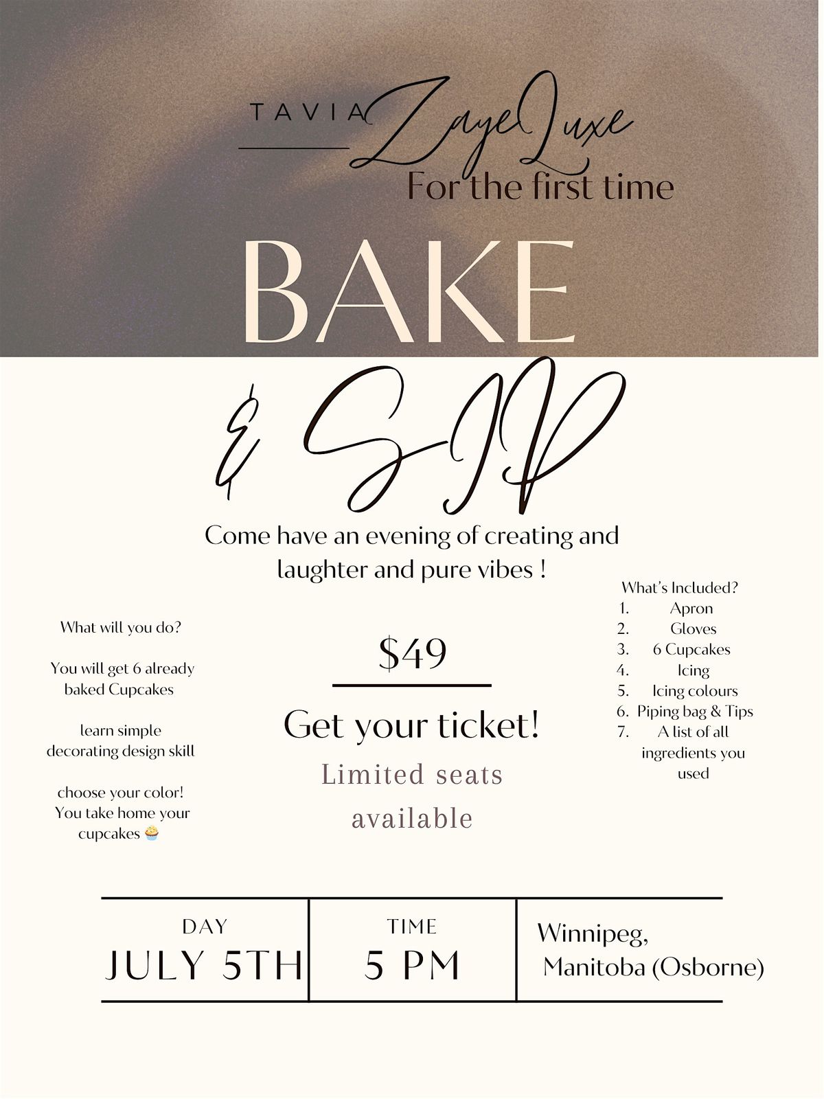 Bake & Sip, 5 July | Event in Winnipeg | AllEvents