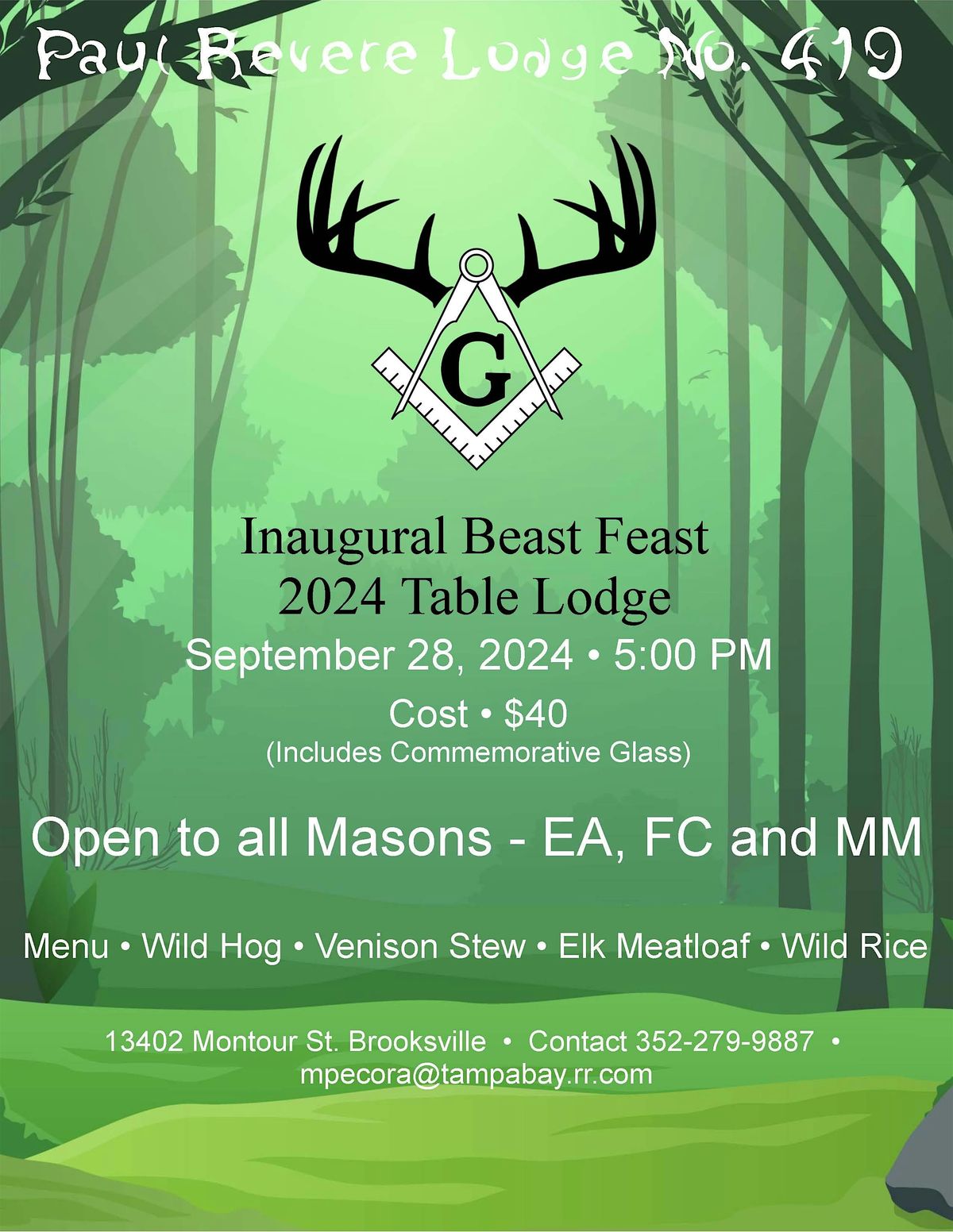 Paul Revere Masonic Lodge No. 419 Beast Feast, 27 September | Event in Brooksville | AllEvents