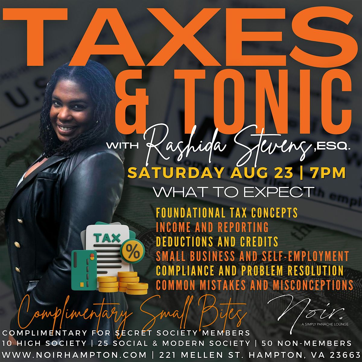 TAXES & TONIC with RASHIDA STEVENS, ESQ., 23 August | Event in Hampton | AllEvents