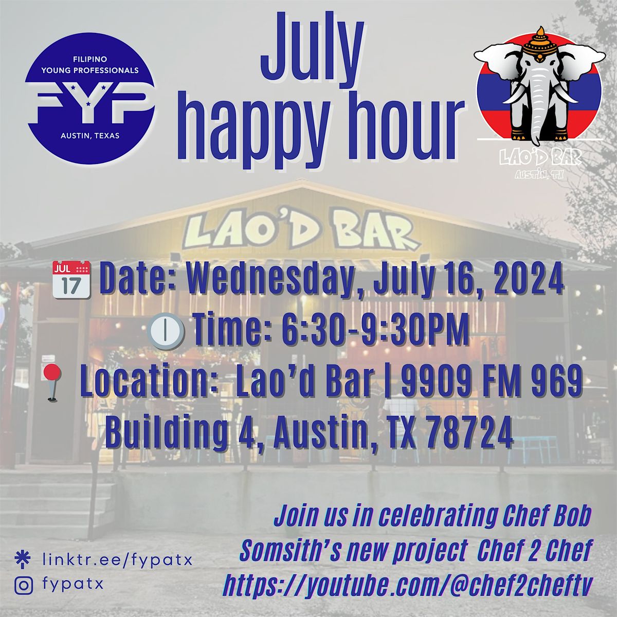 FYP ATX Happy Hour: July | Celebrate Chef 2 Chef, 16 July | Event in Austin | AllEvents