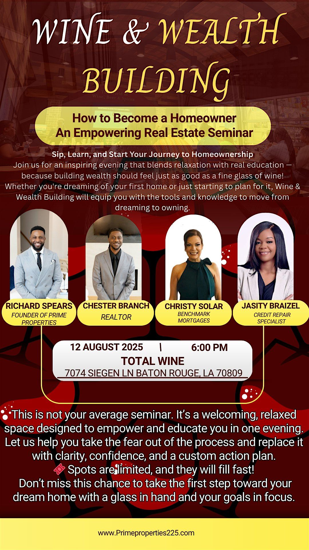 "Wine & Wealth: Sip, Learn, and Level Up – August 2025 Edition", 12 August | Event in Baton Rouge