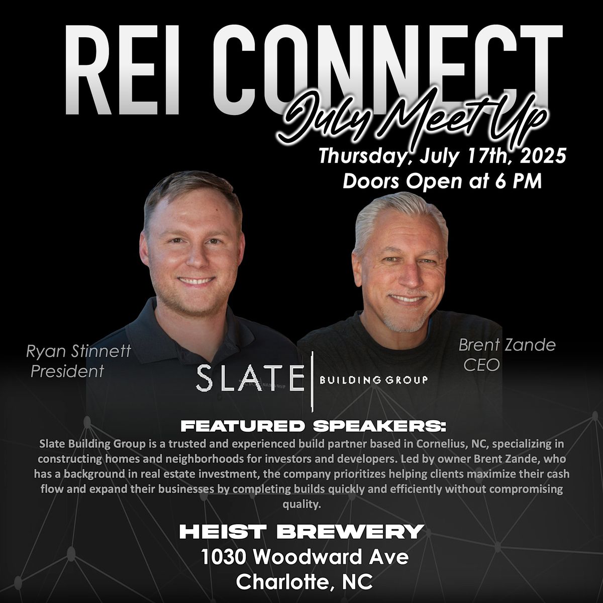 REI Connect July Meetup with Slate Building Group, 17 July | Event in Charlotte | AllEvents