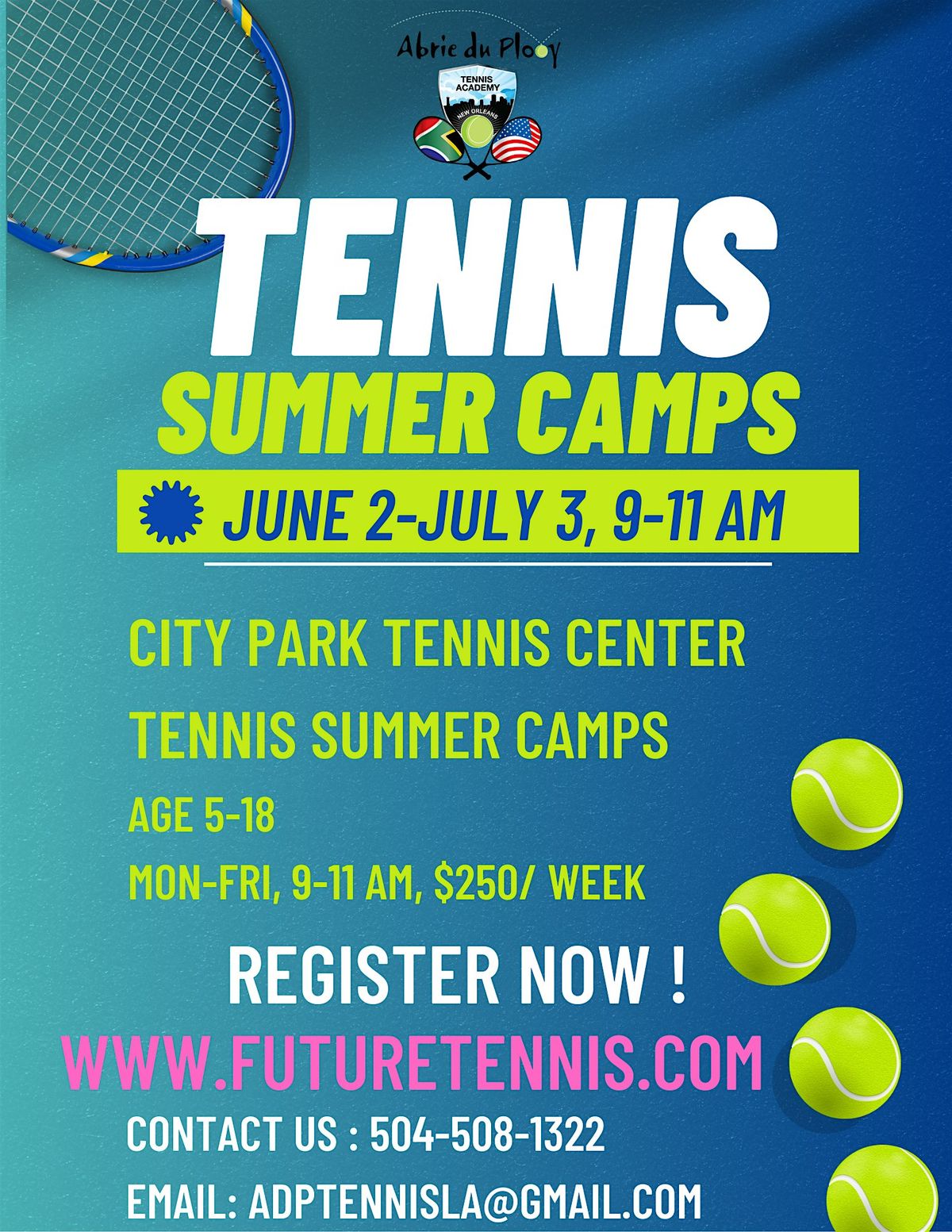Tennis Summer Camps, 2 June | Event in New Orleans | AllEvents
