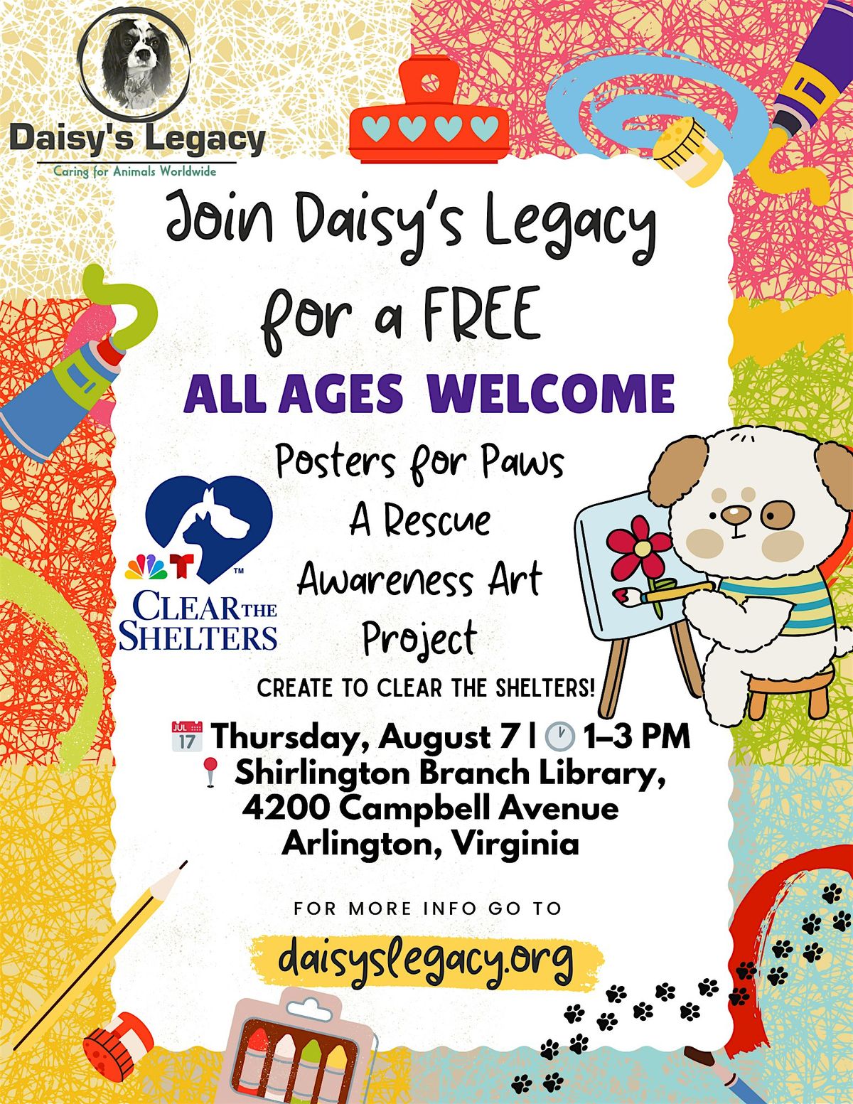 Daisy’s Legacy Presents: Posters for Paws, 7 August | Event in Arlington | AllEvents