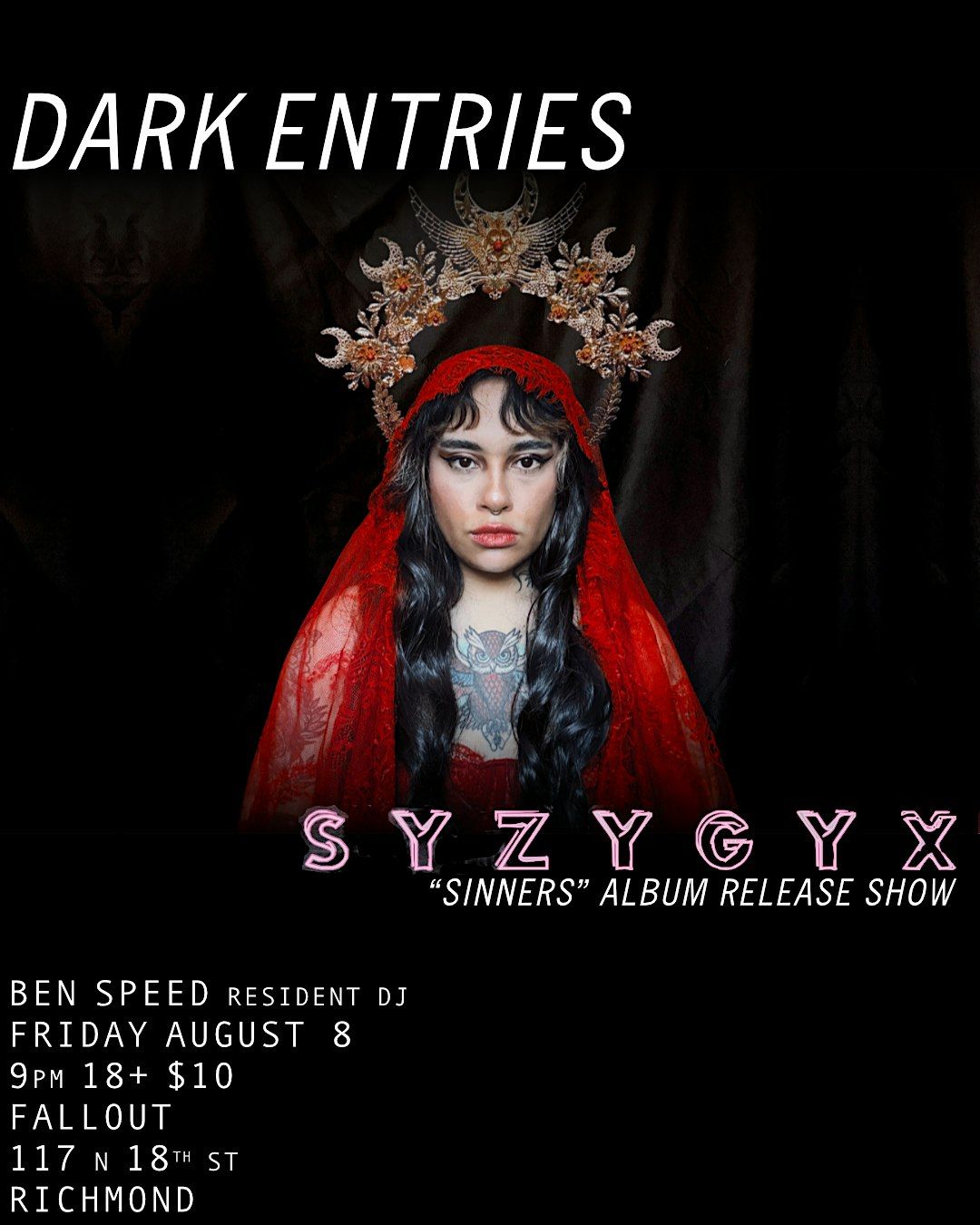 Dark Entries with Special Guest SYZYGYX, 8 August | Event in Richmond | AllEvents