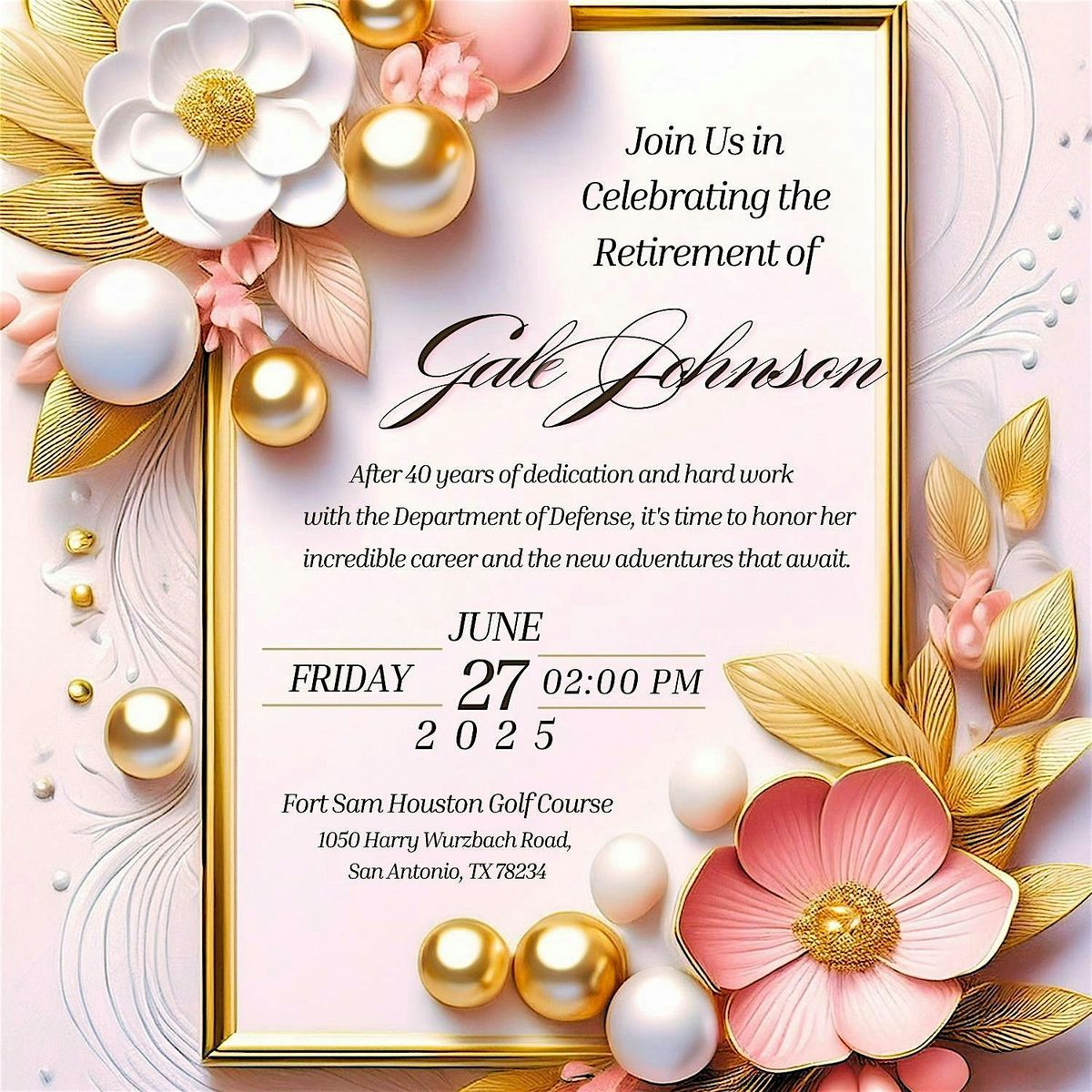 Gale Johnson's Retirement Ceremony, 27 June | Event in San Antonio | AllEvents