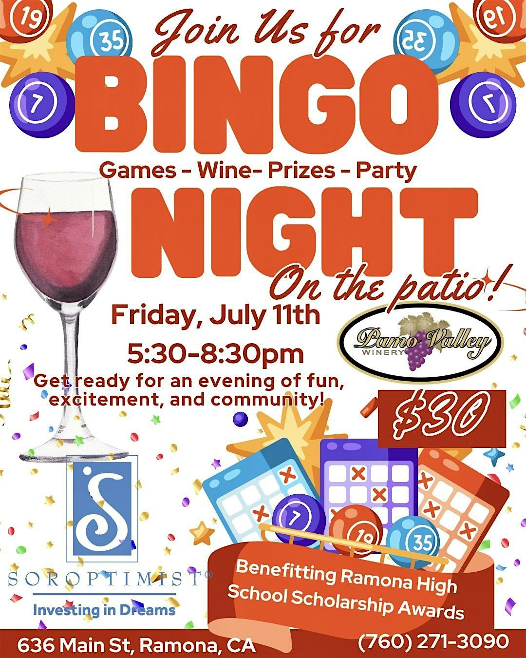 Summer Wine Bingo!, 11 July | Event in Ramona | AllEvents