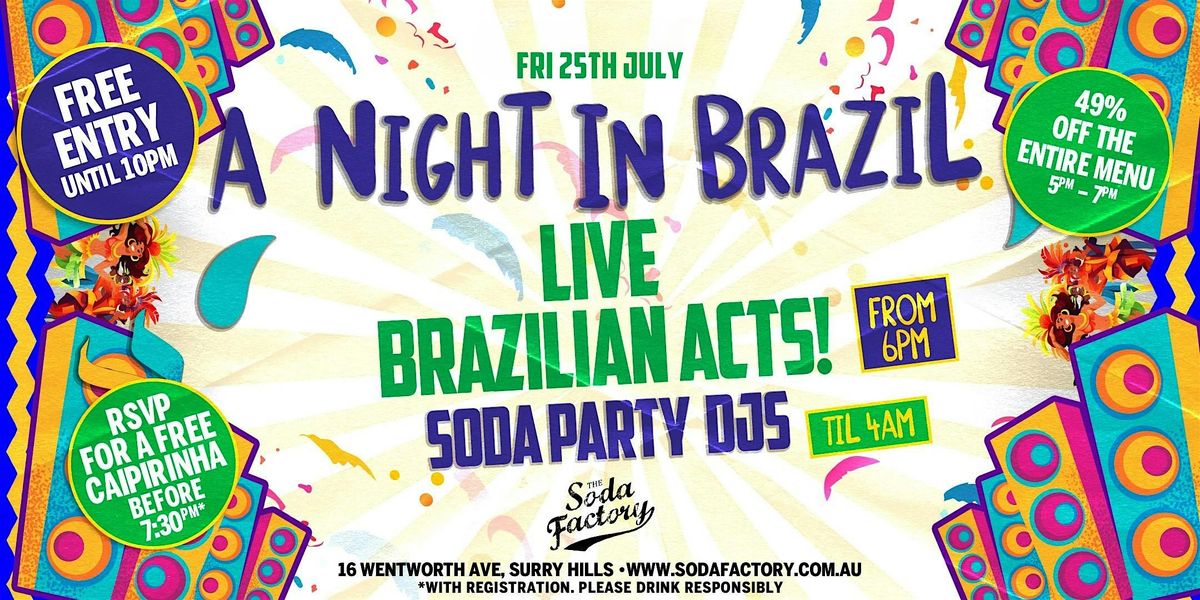 FREE DRINK - A Night In Brazil, 25 July | Event in Surry Hills | AllEvents
