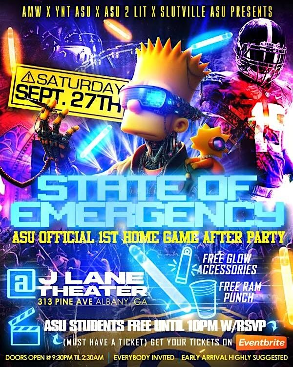 STATE OF EMERGENCY ASU OFFICIAL 1ST HOME GAME AFTER PARTY, 27 September | Event in Albany | AllEvents