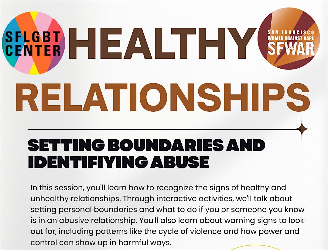 Healthy Relationships 101: Setting Boundaries and Identifying Abuse, 14 August | Event in San Francisco | AllEvents