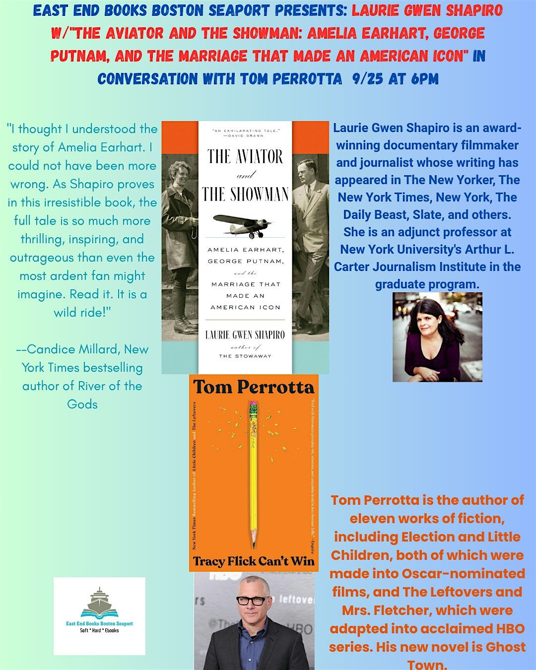 Laurie Gwen Shapiro "The Aviator and the Showman"  in conv. w/Tom Perrotta, 25 September | AllEvents