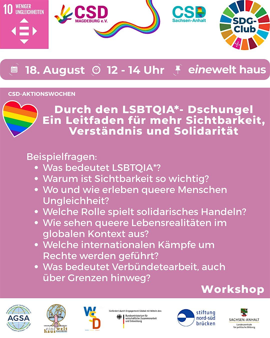 SDG-Club: Durch den LSBTIAQ*-Dschungel - Mehr Sichtbarkeit und Solidarität, 18 August | Event in Magdeburg