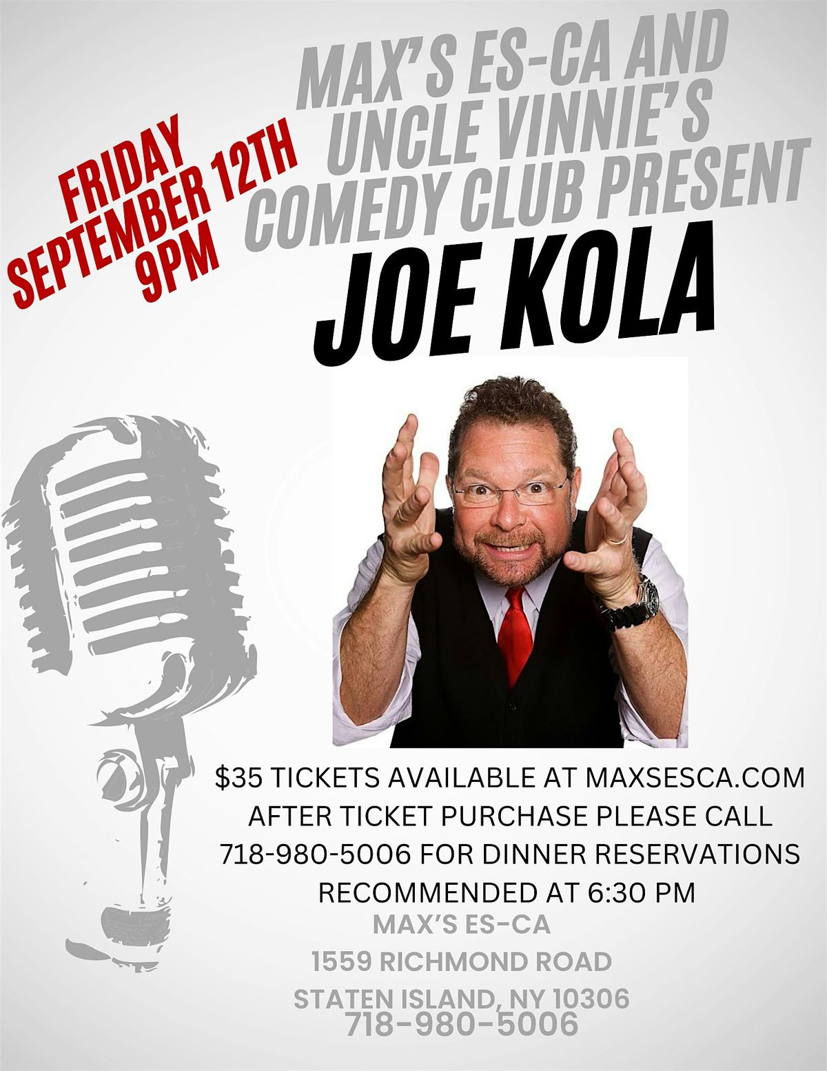 JOE KOLA COMEDY NIGHT, 12 September | Event in Staten Island | AllEvents