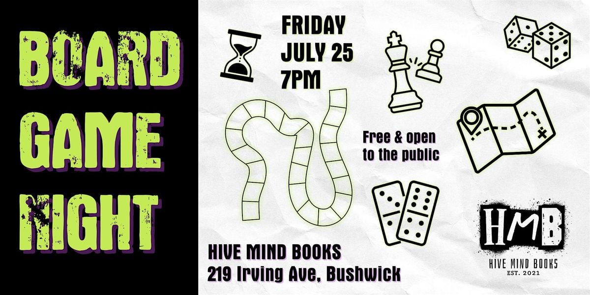 Board Game Night at Hive Mind Books, 25 July | Event in Brooklyn | AllEvents