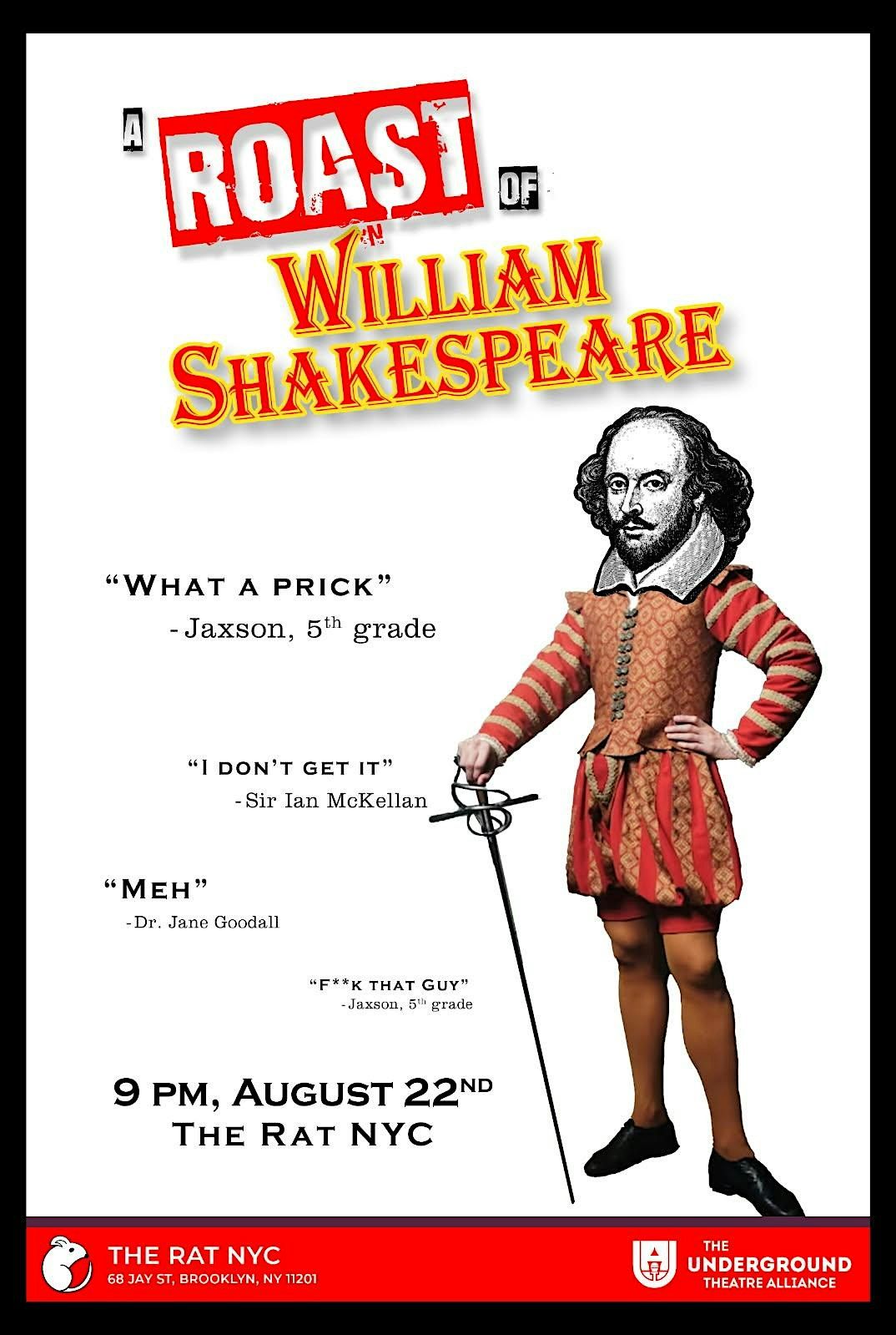 The Roast of William Shakespeare, 22 August | Event in Brooklyn | AllEvents