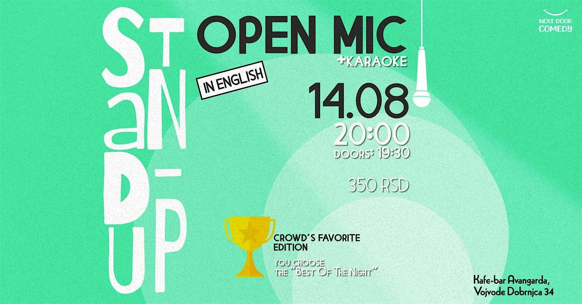 Stand-up open mic - crowd's favorite edition, 14 August | Event in Beograd | AllEvents