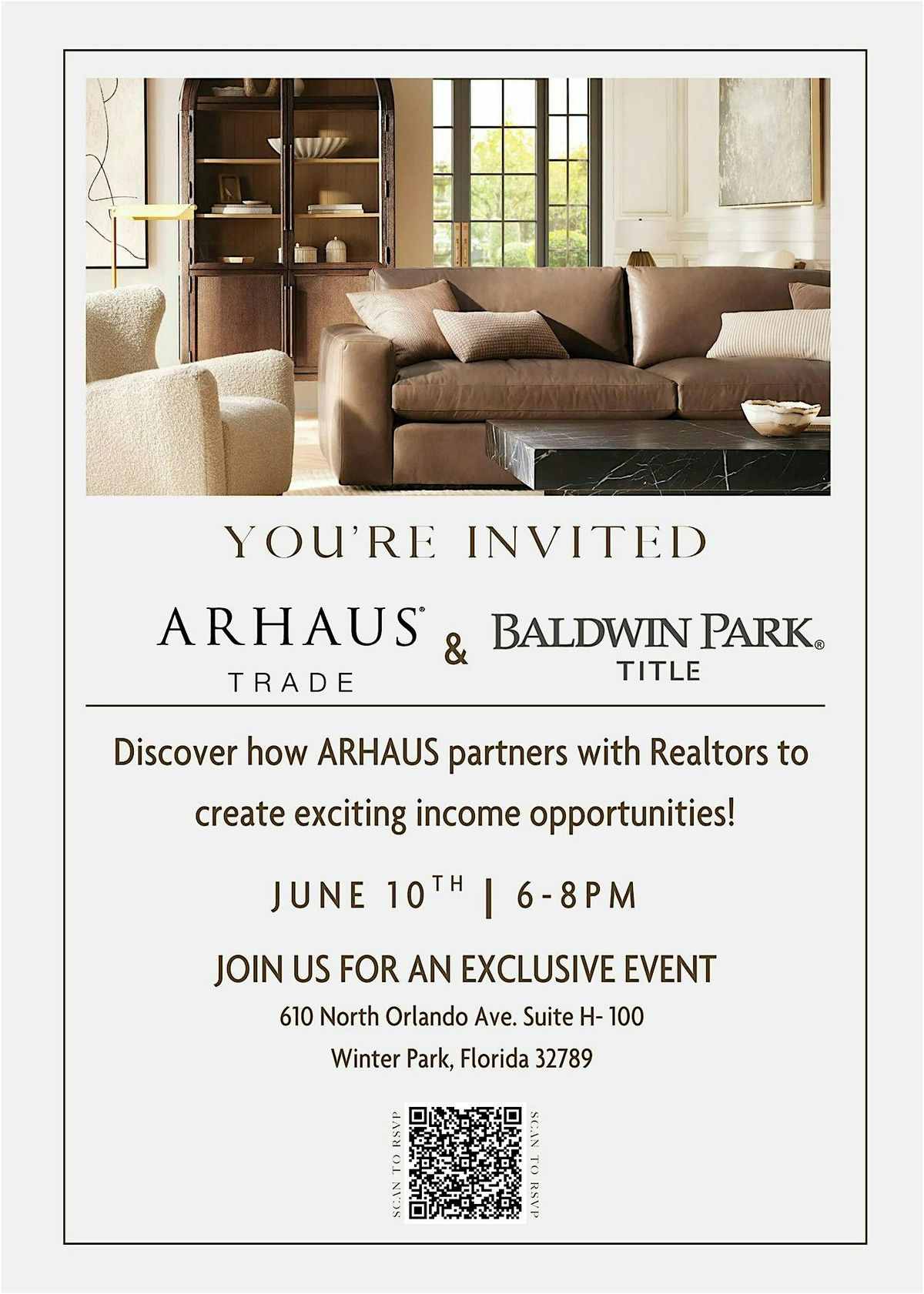 ARHAUS x BALDWIN PARK TITLE REALTOR EVENT!, 10 June | Event in Winter Park | AllEvents