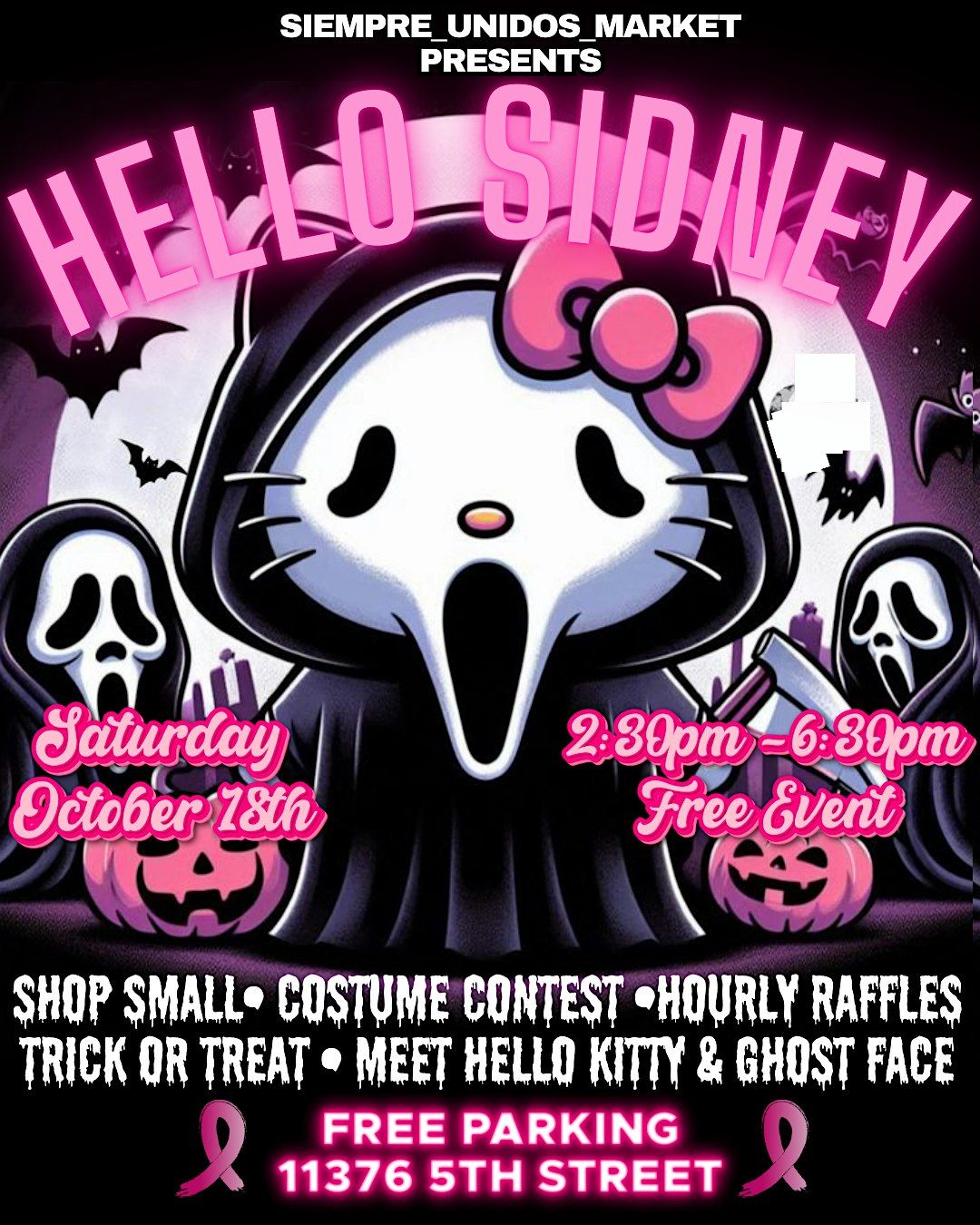 HELLO SIDNEY | GHOST FACE & HELLO KITTY | BREAST CANCER AWARENESS, 18 October | Event in Rancho Cucamonga