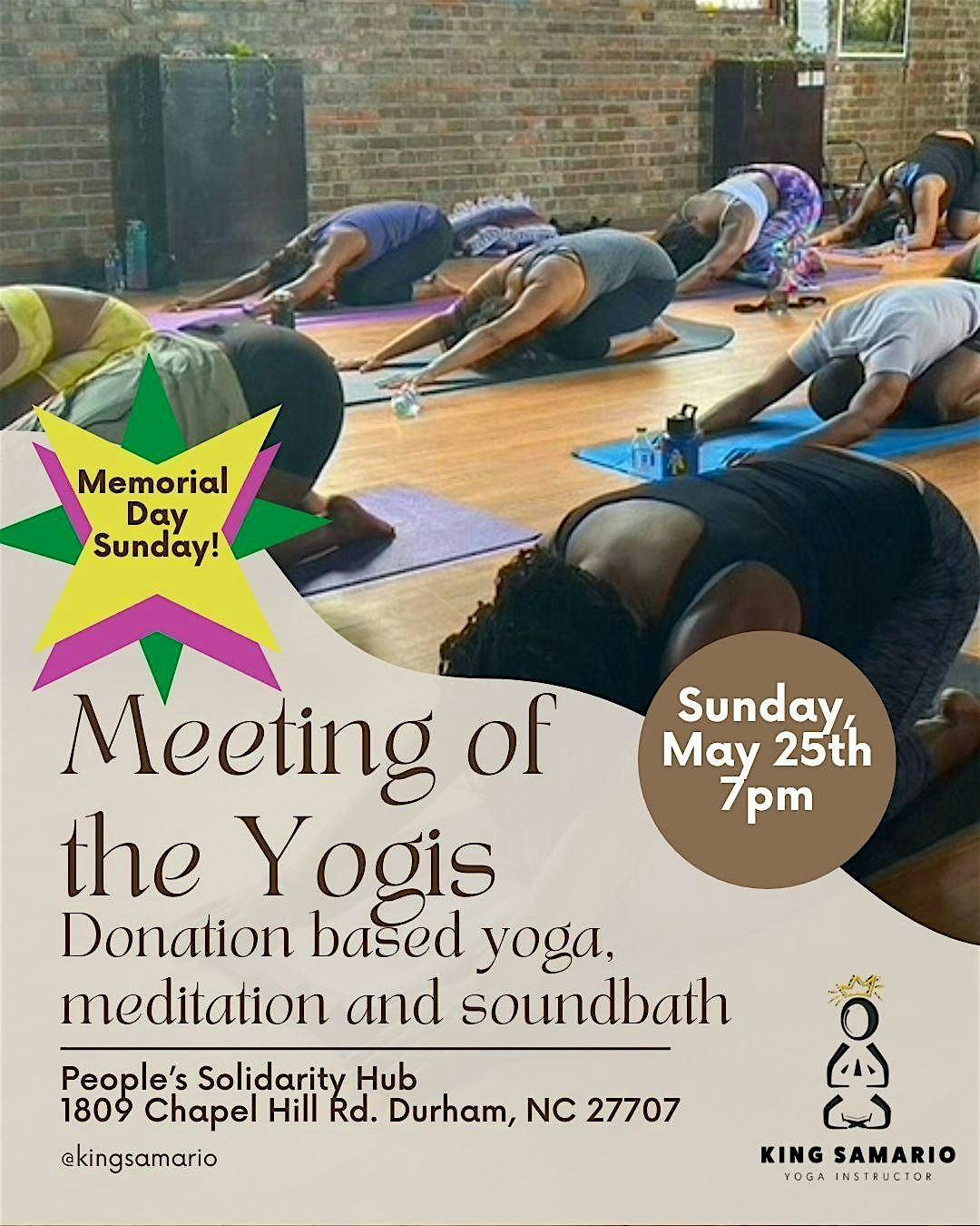 Memorial Day Meeting of the Yogis, 25 May | Event in Durham | AllEvents