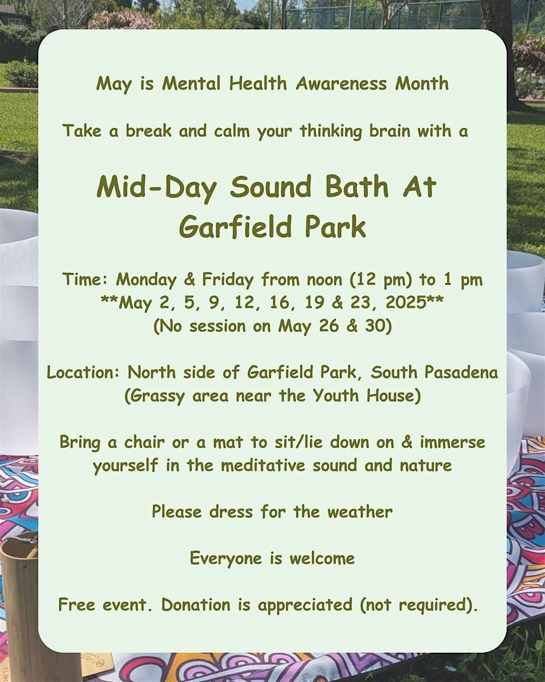 Mid-Day Sound Bath At Garfield Park | Event in South Pasadena | AllEvents