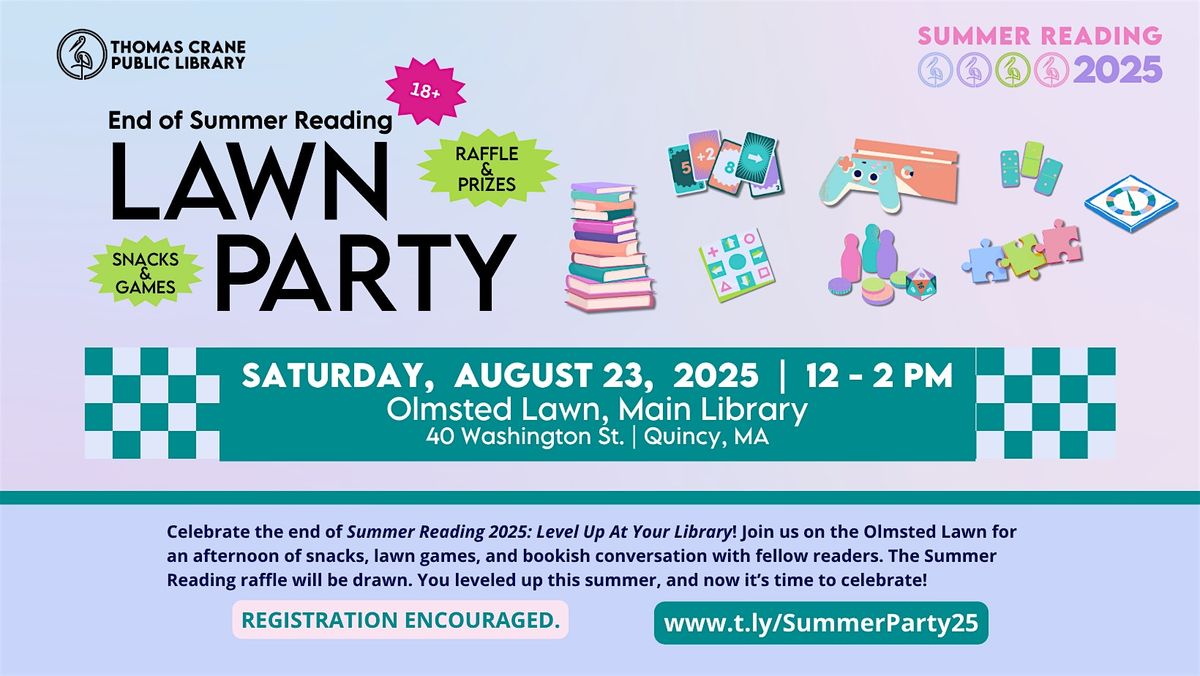 End of Adult Summer Reading Party!, 23 August | Event in Quincy | AllEvents