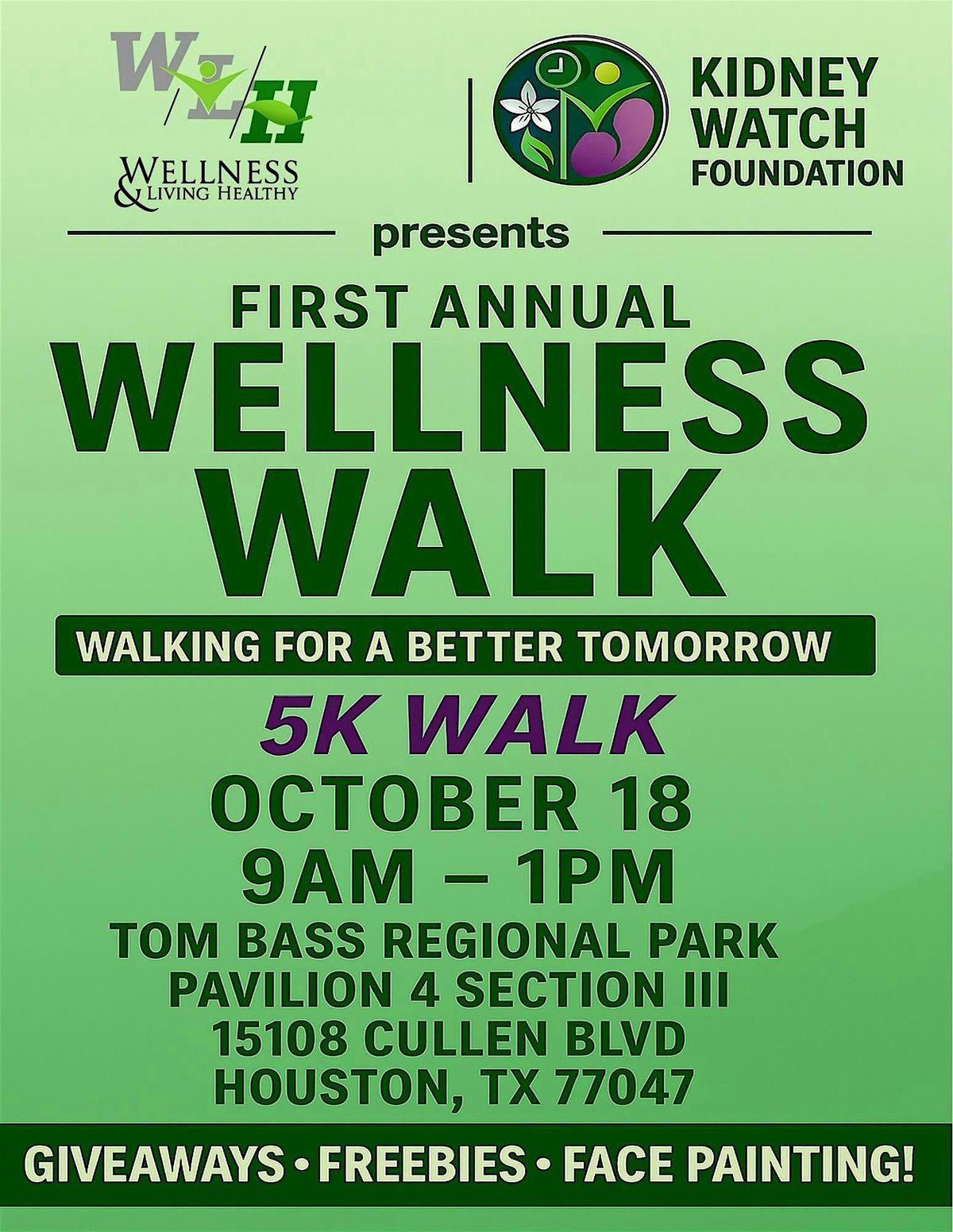 First Annual Wellness 5K  Walk, Walking For a Better Tomorrow, 18 October | Event in Houston | AllEvents