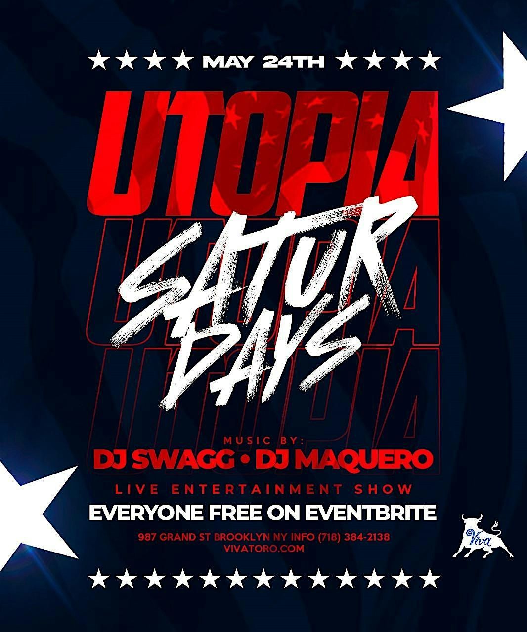 UTOPIA SATURDAYS @ VIVA TORO, 24 May | Event in Brooklyn | AllEvents