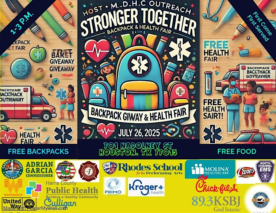 Stronger Together: Backpack Giveaway & Community Health Fair 4, 26 July | Event in Houston | AllEvents