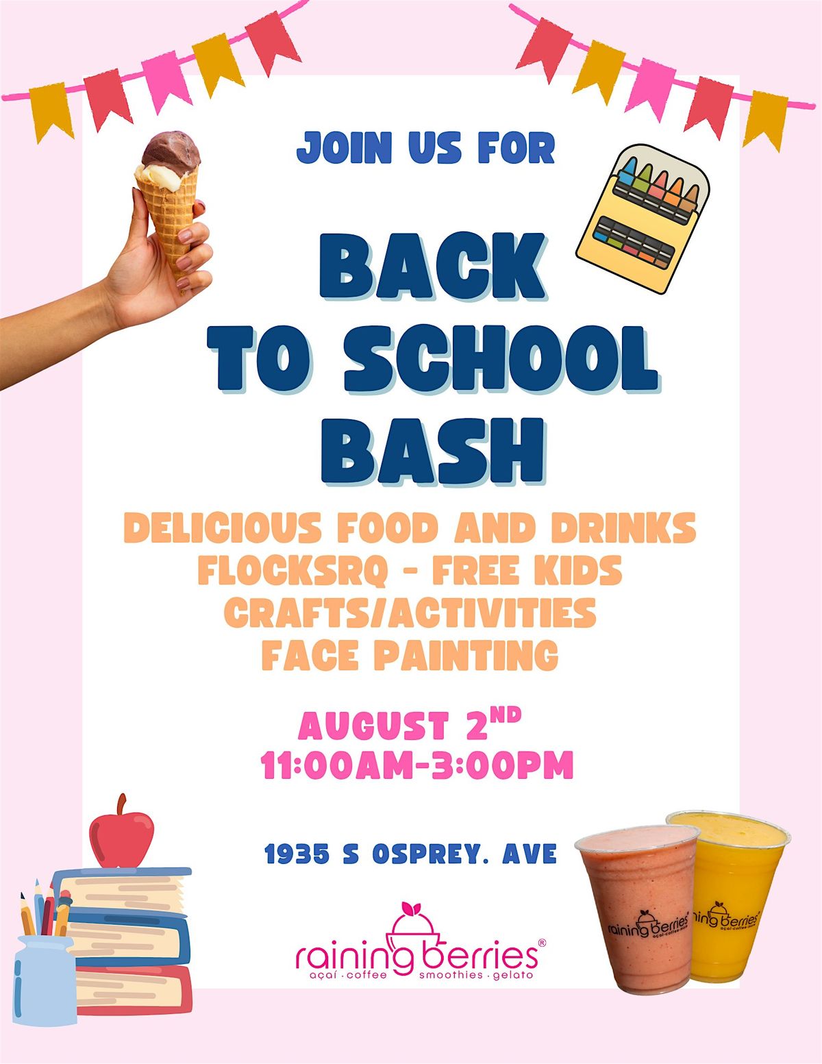 Back to School Bash at Raining Berries, 2 August | Event in Sarasota | AllEvents