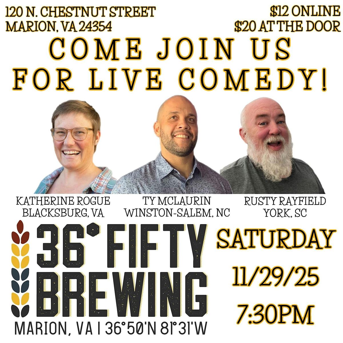 LIVE COMEDY AT 36° FIFTY BREWING IN MARION, VA! | Event in Marion | AllEvents