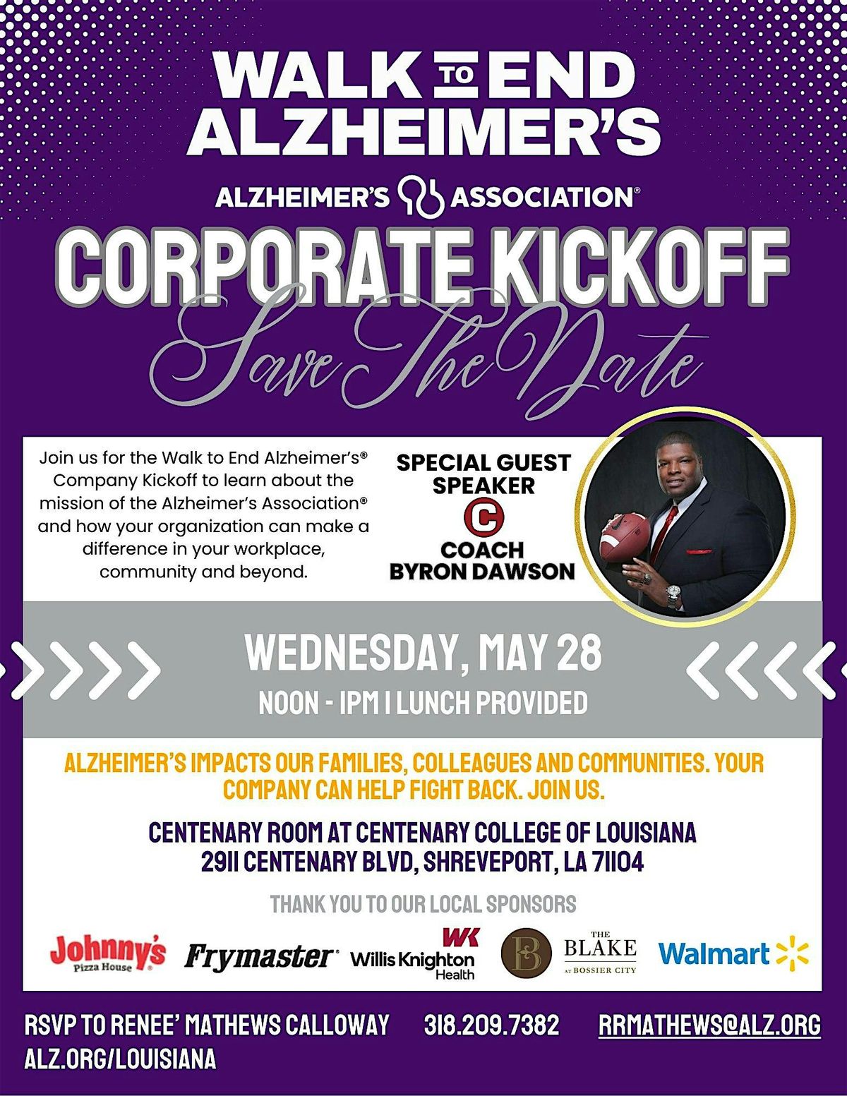 Walk To End Alzheimer's Corporate Kickoff, 28 May | Event in Shreveport | AllEvents