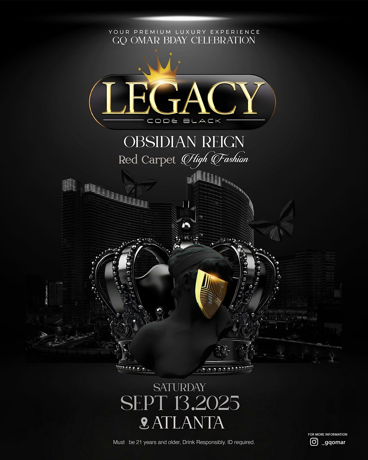 LEGACY CODE BLACK "OBSIDIAN REIGN COUTURE EN BLAQUE ", 13 September | Event in Lake City | AllEvents