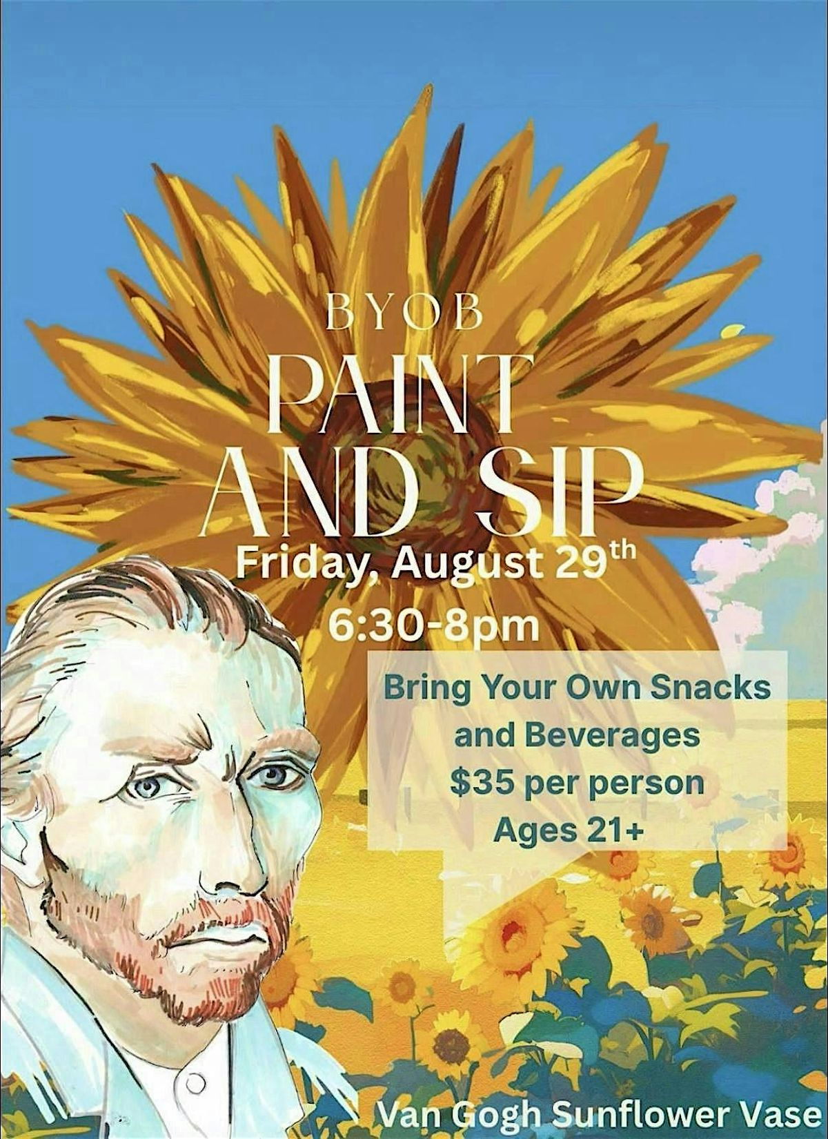 Van Gogh Sunflower Paint & Sip, 29 August | Event in Corona | AllEvents